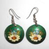 Earrings round small: 'Daisies' on sparkling green Babushka Matryoshka Babooshki Babushkas