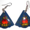 Earrings small fan: 'Red roses' on dark blue Babushka Matryoshka Babooshki Babushkas