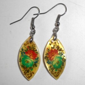Earrings pearl: 'Red & cyan Roses' Babushka Matryoshka Babooshki Babushkas
