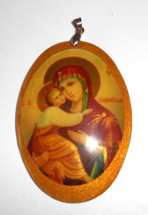 Pendant oval shape: St Mary of Vladimir on black Babooshki s