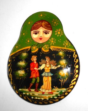 Giant Fridge Magnet: 'Village date' green scarf Babushka Matryoshka nesting Doll Babooshki Babushkas