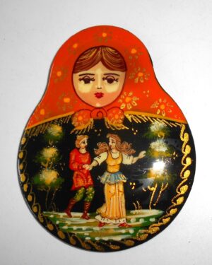 Giant Fridge Magnet: 'Village date' orange scarf Babushka Matryoshka nesting Doll Babooshki Babushkas