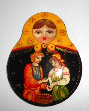 Giant Fridge Magnet: 'Berries picking' yellow scarf Babushka Matryoshka nesting Doll Babooshki Babushkas
