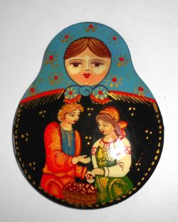 Giant Fridge Magnet: 'Berries picking' blue scarf Babushka Matryoshka nesting Doll Babooshki Babushkas