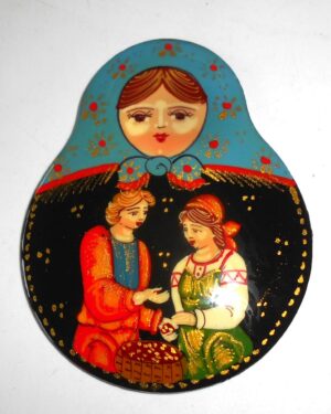 Giant Fridge Magnet: ‘Berries picking’ blue scarf nesting Doll Babooshki s
