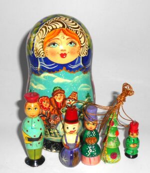 Village kids with snowman korobnick MEDIUM nesting Doll Babooshki s