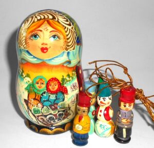 Two girls on sleds korobnick small nesting Doll Babooshki s