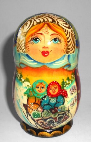 Two girls on sleds korobnick small nesting Doll Babooshki s