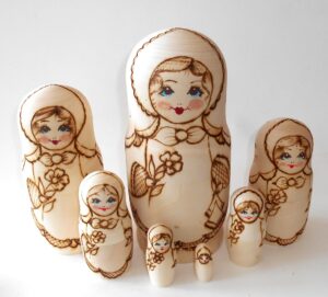 Girl 7-set with plait & handkerchief giant Babushka Matryoshka nesting Doll Babooshki Babushkas raw plain unpainted Unfinished Montessori blank