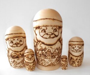 Santa 5-set with snowmen scene Babushka Matryoshka nesting Doll Babooshki Babushkas raw plain unpainted Unfinished Montessori blank