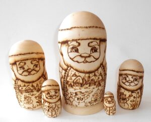 Santa 5-set with snowmen scene Babushka Matryoshka nesting Doll Babooshki Babushkas raw plain unpainted Unfinished Montessori blank