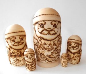 Santa 5-set with snowmen scene Babushka Matryoshka nesting Doll Babooshki Babushkas raw plain unpainted Unfinished Montessori blank