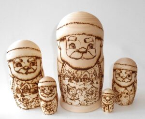 Santa 5-set with snowmen scene Babushka Matryoshka nesting Doll Babooshki Babushkas raw plain unpainted Unfinished Montessori blank