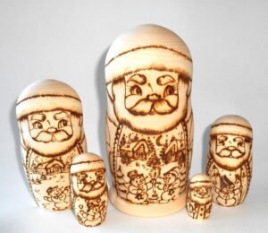 Santa 5-set with snowmen scene Babushka Matryoshka nesting Doll Babooshki Babushkas raw plain unpainted Unfinished Montessori blank