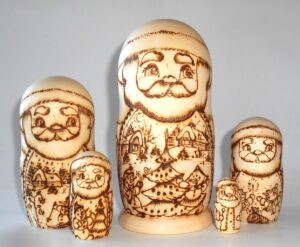 Santa 5-set with snowmen scene Babushka Matryoshka nesting Doll Babooshki Babushkas raw plain unpainted Unfinished Montessori blank