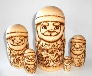 Santa 5-set with snowmen scene Babushka Matryoshka nesting Doll Babooshki Babushkas raw plain unpainted Unfinished Montessori blank