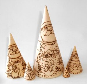 Santa & Snowmen wood-burn conical nesting Doll Babooshki s raw plain unpainted Unfinished Montessori blank