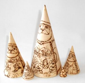 Santa & Snowmen wood-burn conical nesting Doll Babooshki s raw plain unpainted Unfinished Montessori blank