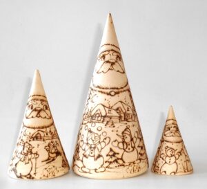 Santa & Snowmen wood-burn conical nesting Doll Babooshki s raw plain unpainted Unfinished Montessori blank