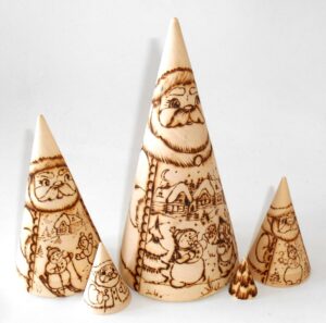 Santa & Snowmen wood-burn conical nesting Doll Babooshki s raw plain unpainted Unfinished Montessori blank