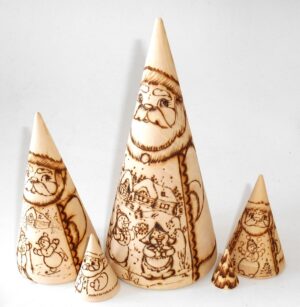 Santa & Snowmen wood-burn conical nesting Doll Babooshki s raw plain unpainted Unfinished Montessori blank
