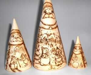 Santa & Snowmen wood-burn conical nesting Doll Babooshki s raw plain unpainted Unfinished Montessori blank