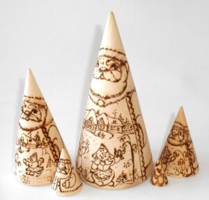 Santa & Snowmen wood-burn conical nesting Doll Babooshki s raw plain unpainted Unfinished Montessori blank
