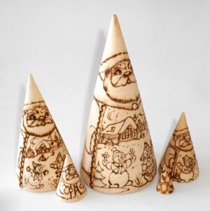 Santa & Snowmen wood-burn conical nesting Doll Babooshki s raw plain unpainted Unfinished Montessori blank