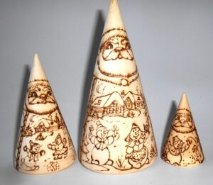 Santa & Snowmen wood-burn conical nesting Doll Babooshki s raw plain unpainted Unfinished Montessori blank