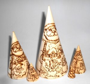 Santa & Snowmen wood-burn conical nesting Doll Babooshki s raw plain unpainted Unfinished Montessori blank