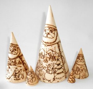 Santa & Snowmen wood-burn conical nesting Doll Babooshki s raw plain unpainted Unfinished Montessori blank