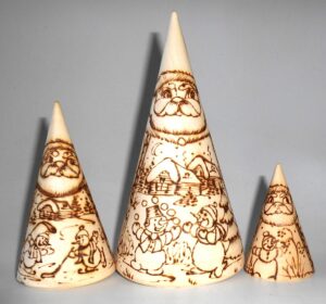 Santa & Snowmen wood-burn conical nesting Doll Babooshki s raw plain unpainted Unfinished Montessori blank