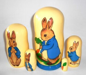 Peter Rabbit white blue stand nesting Doll Babooshki s