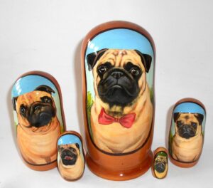 Pug dog Babushka Matryoshka nesting Doll Babooshki Babushkas