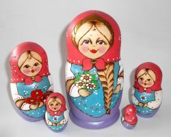 Village girl red scarf purple dress Babushka Matryoshka nesting Doll Babooshki Babushkas