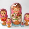 Village girl with daisies pink scarf Babushka Matryoshka nesting Doll Babooshki Babushkas