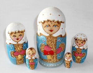 Village girl in Winter dress Babushka Matryoshka nesting Doll Babooshki Babushkas