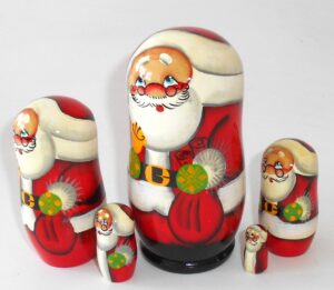 Santa with bell nesting Doll Babooshki s