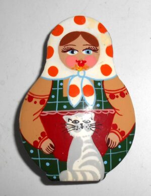 Brooch: Galya with cat II Babushka Matryoshka Babooshki Babushkas