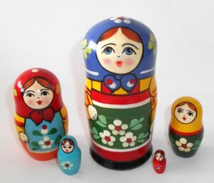 Village 5-set blue scarf Babushka Matryoshka nesting Doll Babooshki Babushkas Classic Village Traditional