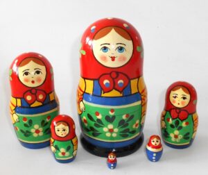 Village 6-set red scarf Babushka Matryoshka nesting Doll Babooshki Babushkas Classic Village Traditional