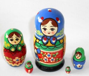 Village 5-set blue scarf red apron Babushka Matryoshka nesting Doll Babooshki Babushkas Classic Village Traditional