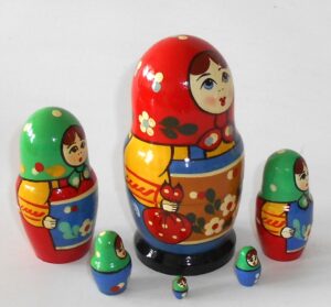 Village 6-set brown apron nesting Doll Babooshki s Classic Village Traditional
