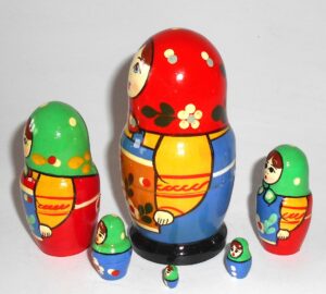 Village 6-set brown apron nesting Doll Babooshki s Classic Village Traditional