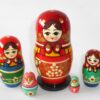 Village 5-set dark red scarf Babushka Matryoshka nesting Doll Babooshki Babushkas Classic Village Traditional