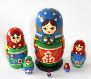 Village 5-set dark blue scarf Babushka Matryoshka nesting Doll Babooshki Babushkas Classic Village Traditional