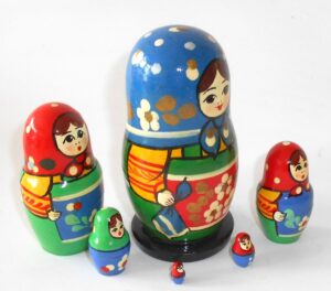 Village 5-set dark blue scarf nesting Doll Babooshki s Classic Village Traditional
