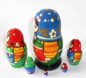 Village 5-set dark blue scarf nesting Doll Babooshki s Classic Village Traditional
