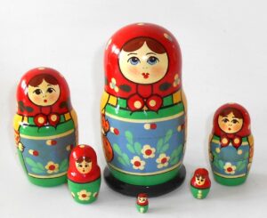 Village 6-set red scarf orange bag Babushka Matryoshka nesting Doll Babooshki Babushkas Classic Village Traditional