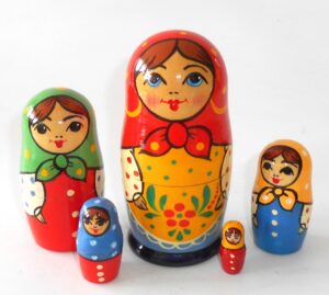 Village 5-set red scarf dotted shirt Babushka Matryoshka nesting Doll Babooshki Babushkas Classic Village Traditional